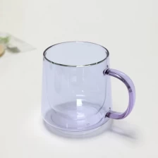 Çin 12oz Double Wall Glass Cup Coffee Heat Resistant High Borosilicate 360ml Purple Colored Double Wall Glass Mug üretici firma
