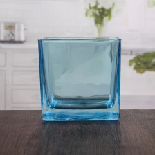 China Fornecedor de China barato vidro quadrado azul vela titulares fabricante