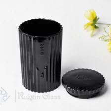 China China moderne kaars jar fabrikant luxe zwarte glazen kaars pot met deksels groothandel fabrikant