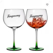 China Factory price Transparent Glass Gin tonic glasses cocktail wine branded gin glasses with green color manufacturer