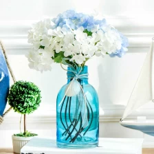 China vasos de flores pequenas de vidro azul vasos atacado fabricante