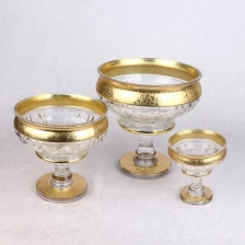 Çin Wholesale Fast Delivery Uzbek Popular Bohemia Style Decorative Golden Plating Flowers Glass Fruit And Candy Bowl Set üretici firma