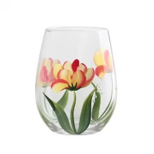 China custom printed hand painted personalized stemless flower drink wine glasses cups manufacturer