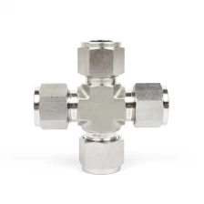 China 17 Stainless Steel Double Ferrules Metric Tube Fittings 4-Way Union Cross 2mm to 38mm fabricante