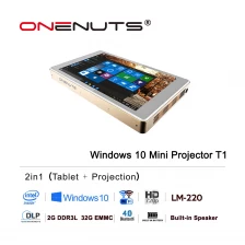 Çin Onenuts Intel Dört Çekirdekli Z8300 2'si 1 Arada Full HD DLP Windows Mini Tablet Projektör Ev Sineması Video LED Taşınabilir Projektörler T1 üretici firma
