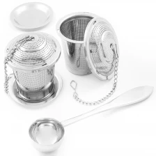 China Beautiful Design Stainless Steel Tea Infuser With Tea Scoop and Drip Tray fabrikant