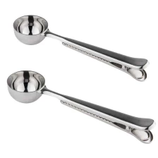 China Latest Design Stainless Steel Silvery Color Coffee Scoop with Bag Clip manufacturer