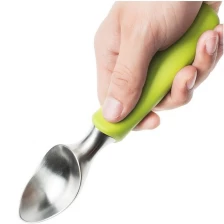 China Non-slip Rubber Grip Solid Stainless Steel Ice Cream Scoop manufacturer