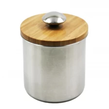 Cina Acciaio inossidabile Scatola metallica con coperchio in legno di stoccaggio Pot / Can / Jar EB-MF022 produttore