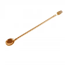 porcelana Stainless Steel Twist Copper plated Bar Spoon with fork fabricante