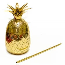 Китай Лучший из нержавеющей стали золото обшивки ананас кружка с соломинкой производителя