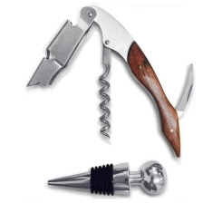 China wine opener handle with wood stainless steel bar tools sets manufacturer