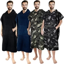 China OEM welcomed 100% Cotton Beach Change Robe Wetsuit Changing Poncho Towel with Hood Hooded Robe Custom Surf Poncho Hersteller