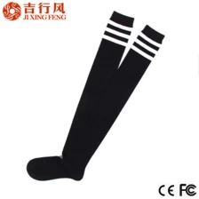 中国 大量批发定做黑色条纹膝盖高女士棉袜 制造商