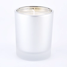 China frosted white glass candle jar with metallic silver inside 8 oz manufacturer