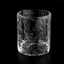 China empty candle vessels and jars with emboss pattern on the glass manufacturer
