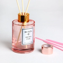 China Pillar Pink Glass Diffuser Bottles with Labels and Caps manufacturer