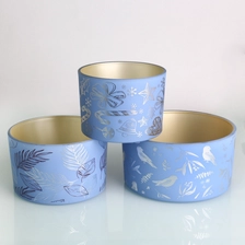 China 30 oz 3 wick opaque blue candle glass jar pillar wholesale with Wood Lid manufacturer