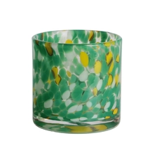 China Handmade 200ml 6oz green and yellow fritted Confetti glass candle jar manufacturer