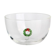 China Tigela de vidro artesanal de 600ml e 20 onças com decoração de guirlanda de Natal 3D dentro fabricante
