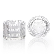 China 9x6.5cm Embossed Candle Glass 7 oz with Glass Lid manufacturer