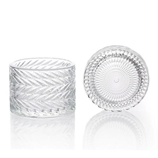 China On Sale 9x6.5cm Embossed Candle Holder Glass Container manufacturer
