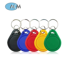 Xitoy ABS003 125KHz LF EM4305 T5577 / 13,56MHz HF F08 RFID yorlig'i kalit zanjiri bilan qayta yoziladigan Keyfob ishlab chiqaruvchi