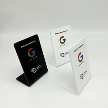 Cina Stand Display Meja Nfc Akrilik Cetak Kustom Restoran Nfc Google Review Nfc Stand pabrikan