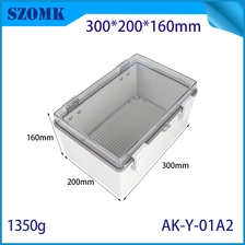 China AK-Y-01A2 PC ABS Plastic Dustproof Waterproof IP67 Junction Box Electrical Enclosure Hinged 300X200X160MM manufacturer