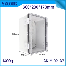 China AK-Y-02A2  Hinged Latch Clear Lid Waterproof Box Outdoor Cabinet Ip67 Abs Pc Electronic Case Box 300X200X170MM manufacturer