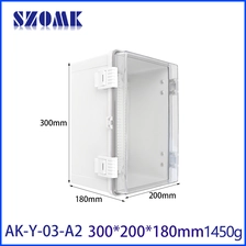 China AK-Y-03A2 Grey Hinged Door Small Waterproof Box Power Electrical Enclosure Box With Clear Lid 300X200X180MM manufacturer