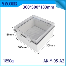 China AK-Y-05A2 Plastic Buckle Latch Electrical Distribution Box Hinged Waterproof Box IP67 With Mounting Plate 300X300X180MM manufacturer