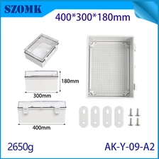 China AK-Y-09A2 Transparent Buckle Plastic Enclosure Power Supply Waterproof Ip67 Electrical Breaker Circuit Board Box 400x300x180mm manufacturer
