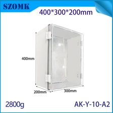 China AK-Y-10A2 Szomk Ip67 Plastic Electrical Connecting Box Outdoor Waterproof Box Hinged Abs Pc Tough Project Box 400x300x200mm manufacturer