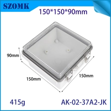 China AK-02-37A2-JK PC Transparent Door Lid Bracket Outdoor Enclosure IP67 Plastic Weatherproof Project Box with Mounting Plate 150X150X90MM manufacturer