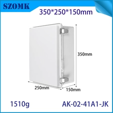 China AK-02-41A1-JK  ABS Enclosure Hinged Lid Grey Enclosure Hinged Cover With Key Lock Latch 350X250X150MM manufacturer