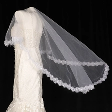 China CYG Luxuriöser Hochzeitsschleier mit besticktem Muster, Schleier für Hochzeit, Braut, exquisites Muster mit Pailletten Hersteller