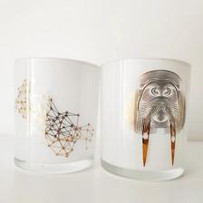 China 12oz white glasss candle holder with gold printing manufacturer