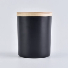 China matte black glass candle jar with wooden lid 8 oz manufacturer