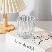 China glass candle jars with stripes with thick wall for 8oz candle filling manufacturer