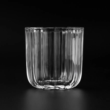 China glass votive candle jars with stripes with thick wall for 4oz candle filling manufacturer