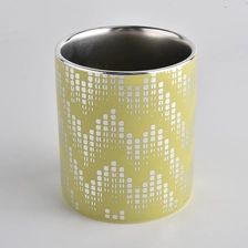 China yellow ceramic candle container with silver patterns, customized ceramic candle holders manufacturer