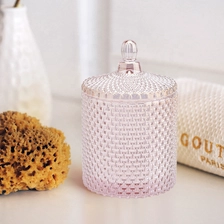 China Raindrop Geo Cut glass candle vessel with lid, pink luxury candle holder for home decor manufacturer