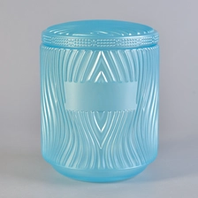 China sky blue glass candle holder with lid, unique designed glass candle vessels manufacturer