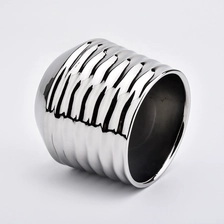 China Silver plating round ceramic candle jars stripe candle holder home decor manufacturer