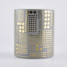 China Gray ceramic candle vessels with shiny gold pattern, unique ceramic container for candle making manufacturer