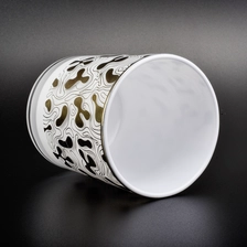 China white glass candle jar with gold printing, luxury glass candle holder for home decor manufacturer