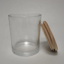 China glass candle jar with wooden lid, cylinder 12 oz glass container for candle making manufacturer