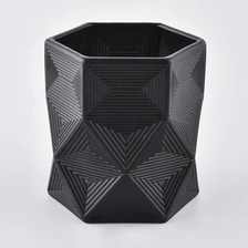 China 6oz hexagonal luxury black glass candle jars with geo cut design manufacturer