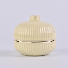 China bright yellow ceramic bottle with gold ring, decorative ceramic diffuser bottles for home manufacturer